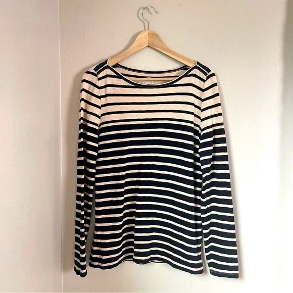 Crew Artist Long Sleeve Boat Neck Striped Tee Black and Beige
